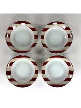 Warren Kimble Colonial By Sakura Salad Bowls Set Of 4 Red White Striped Design 7